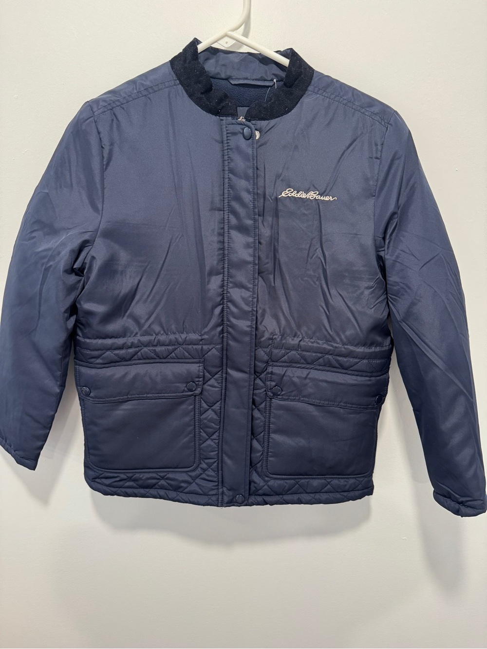 Eddie Bauer Boys L 14/16 Navy Blue Fleece Lined Quilted Jacket NWT